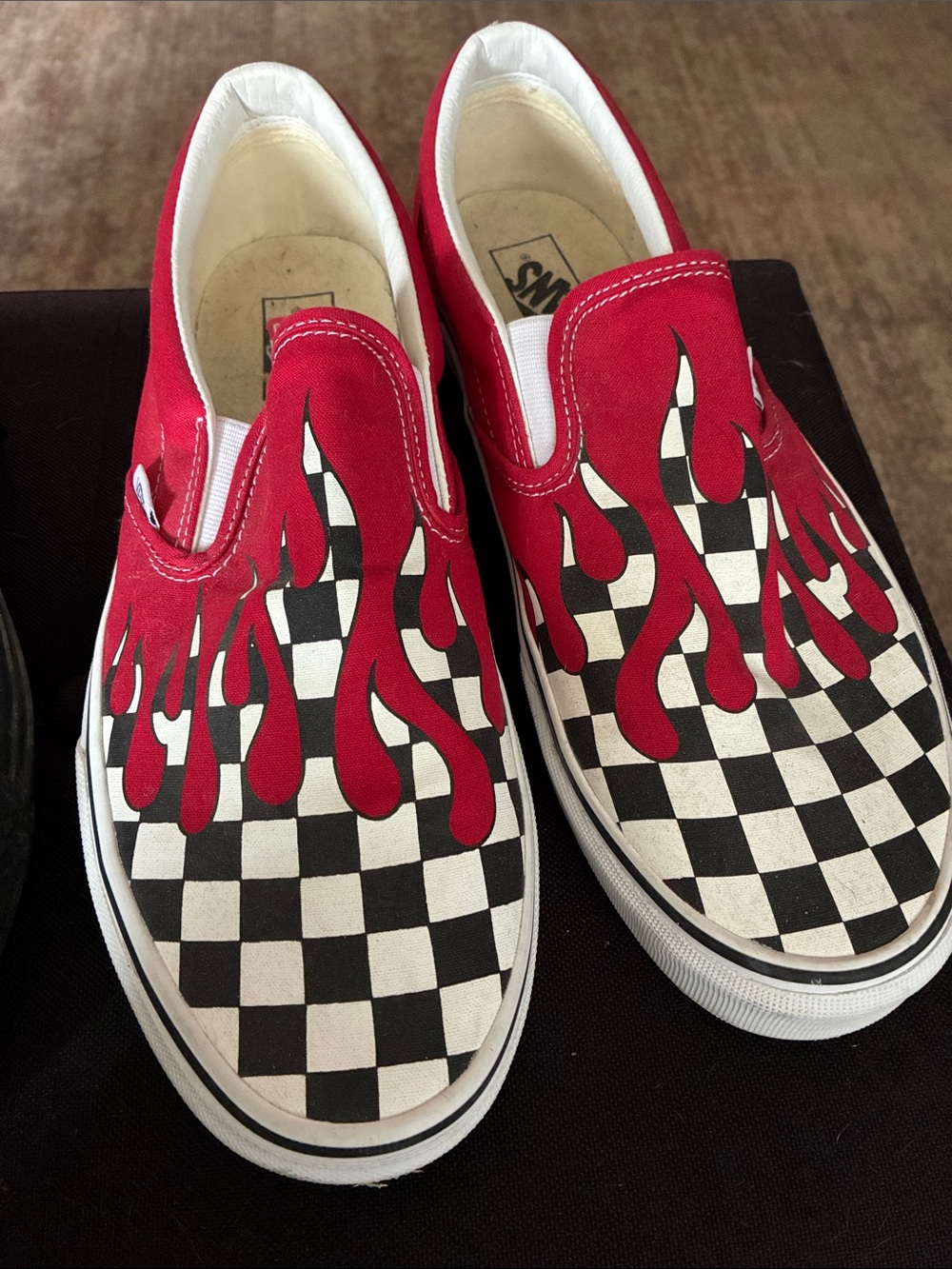 Vans Red Flame Checkerboard Slip-On Loafers